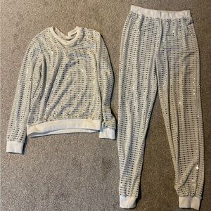 White Sequin Lounge Pajama Set